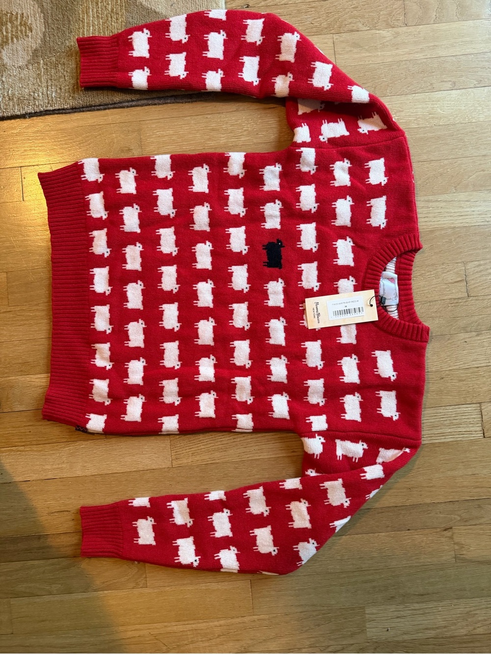 Red Women's Sheep-Pattern Crewneck Sweater